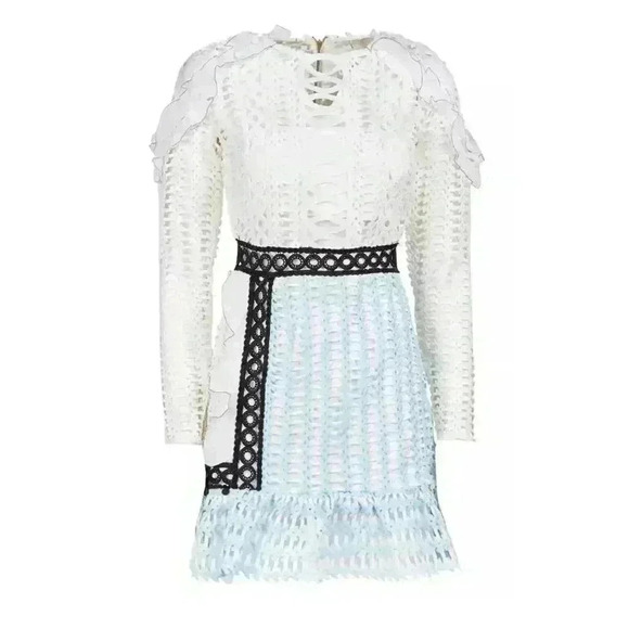 SELF-PORTRAIT Lace Pattern Mini Dress, Size 10 - Picture 3 of 7